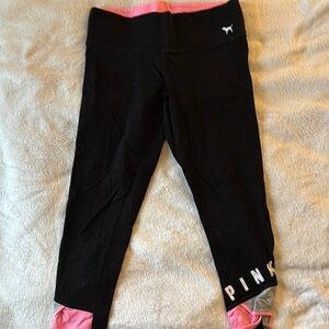PINK Victoria's Secret Black and Pink Leggings Stretchy Athletic Wear